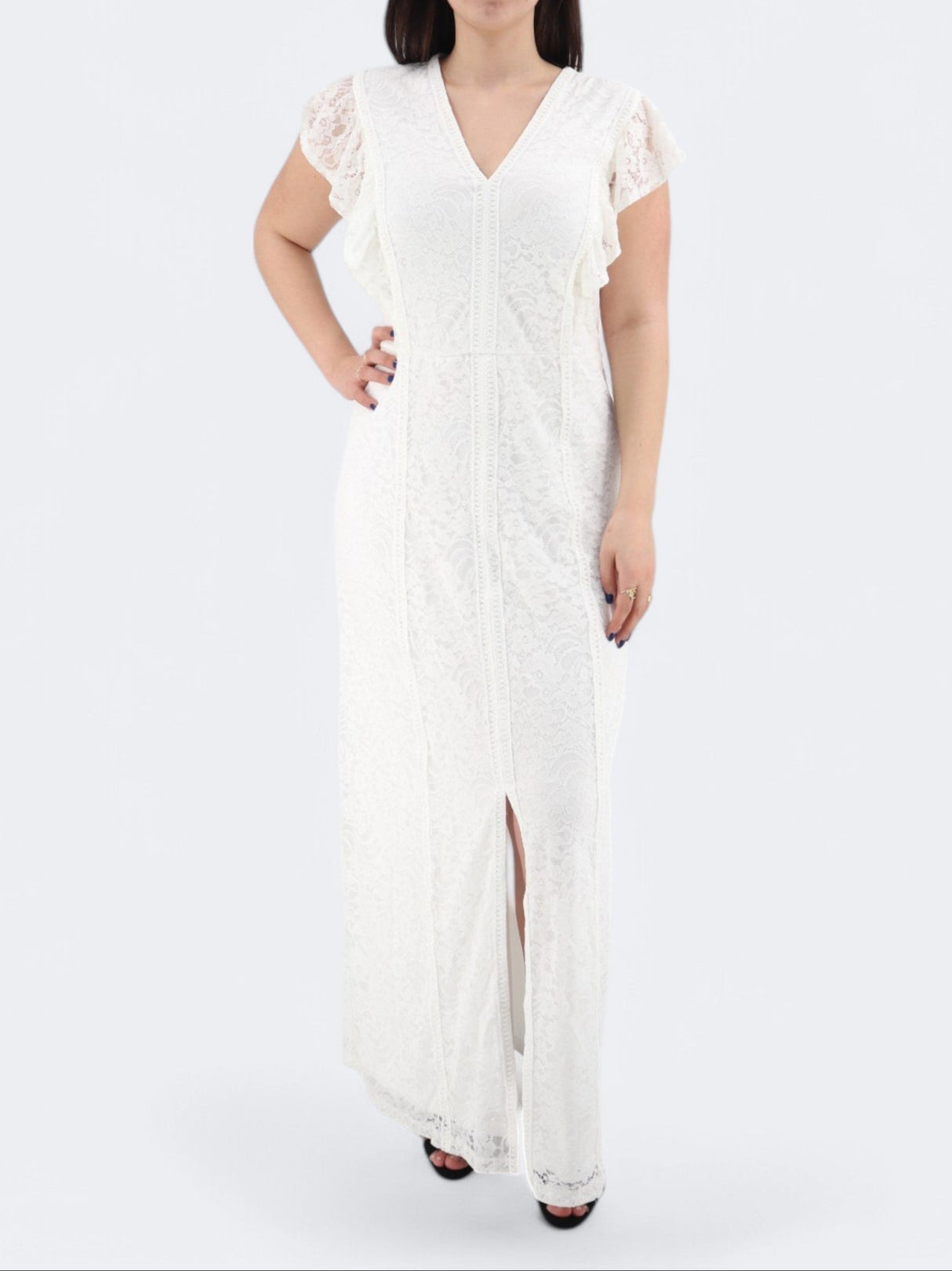 Image for Women's Front Slit Lace Dress,White