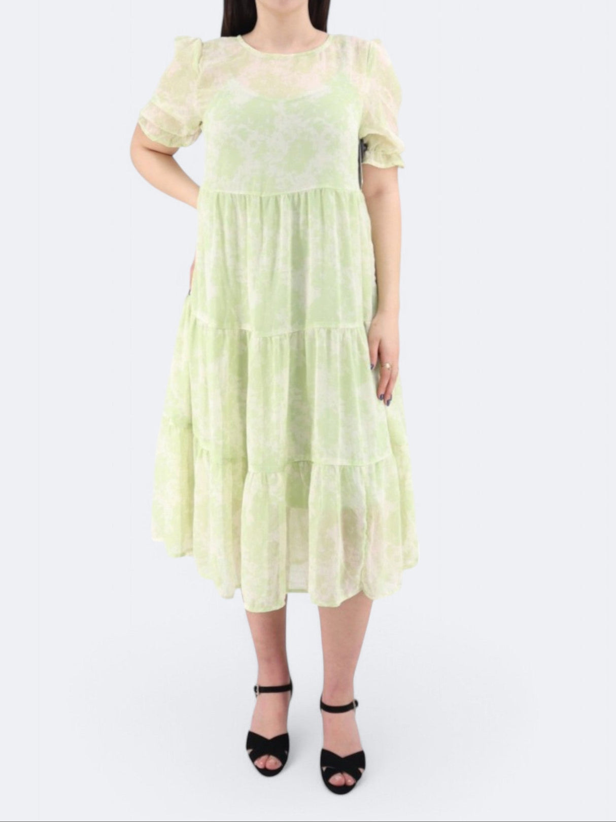 Image for Women's Printed Tiered Dress,Light Green