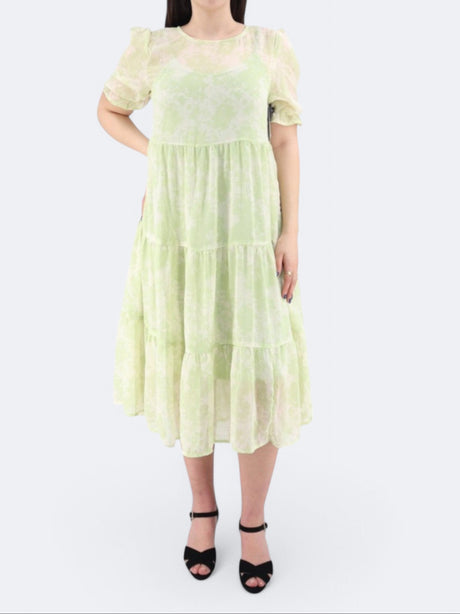 Image for Women's Printed Tiered Dress,Light Green