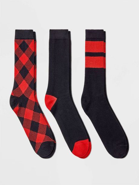 Image for Men's 3 Pair Pack Socks Printed,Navy/Red