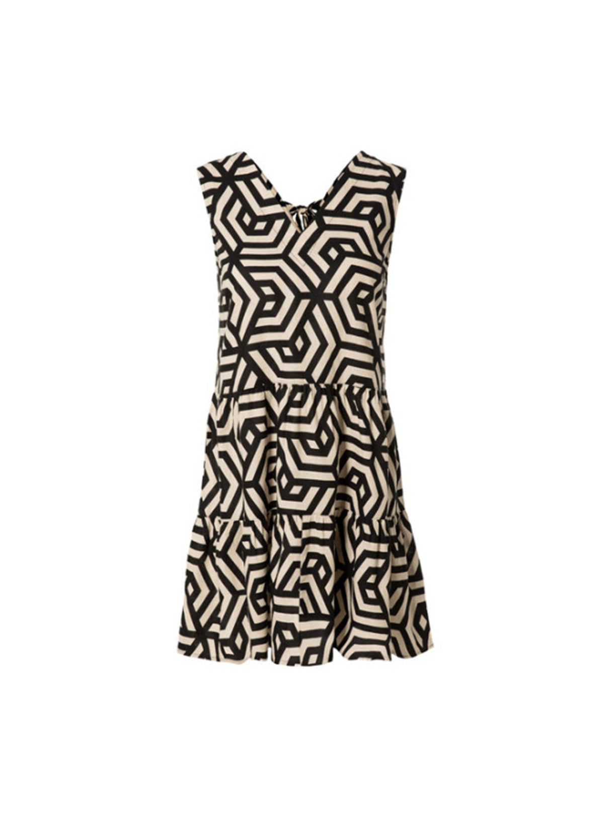 Image for Women's Printed Tie Front Dress,Beige/Black