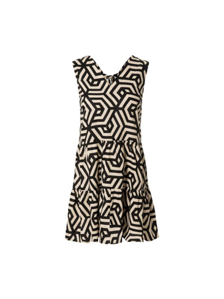 Image for Women's Printed Tie Front Dress,Beige/Black