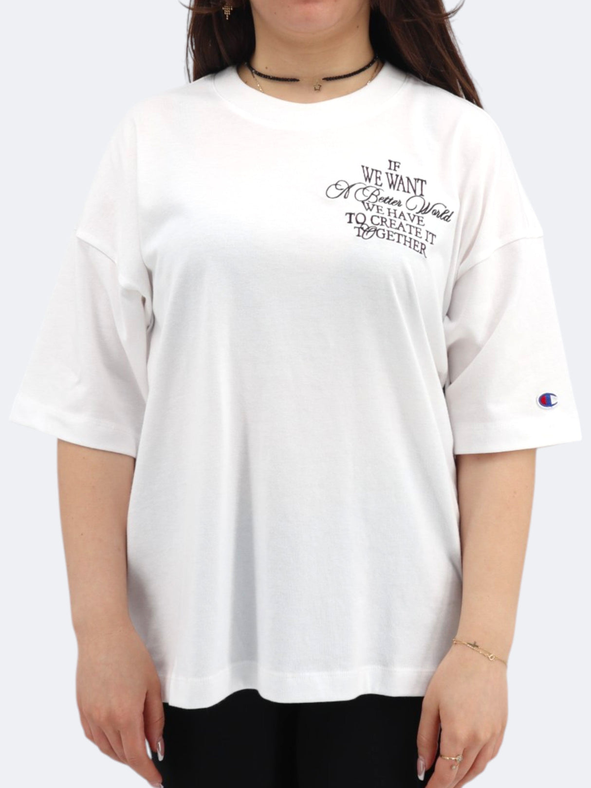 Image for Women's Oversized Embroidered T-Shirt,White