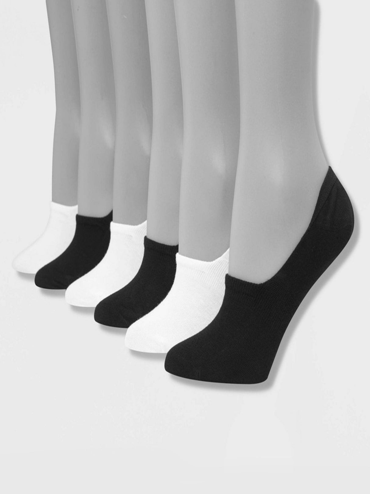 Women's 6 Pairs Plain Socks,Black/White