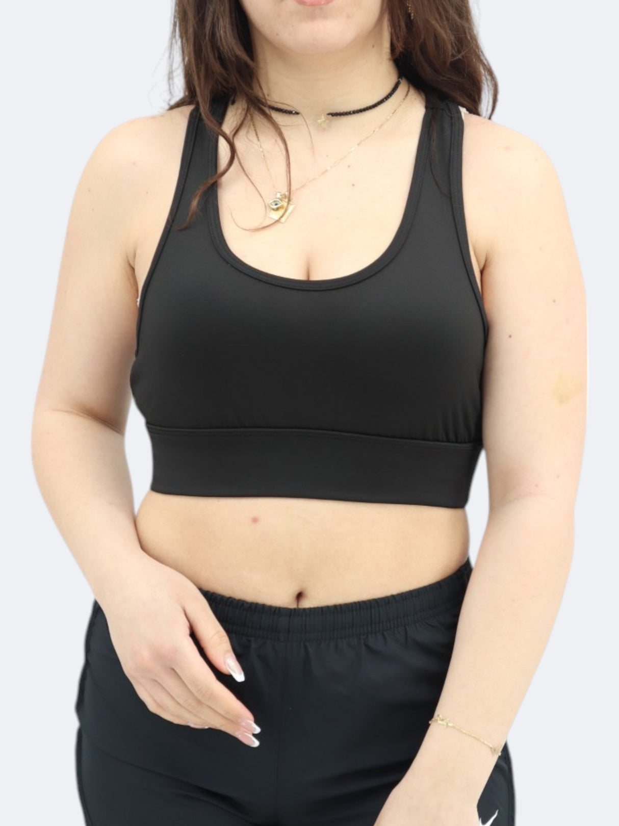 Women's Plain Cropped Sports Top,Black