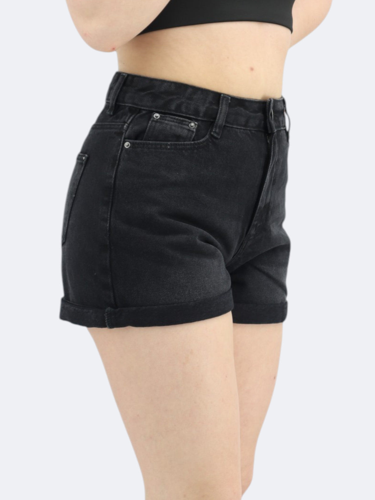 Women's Plain Denim Shorts,Black