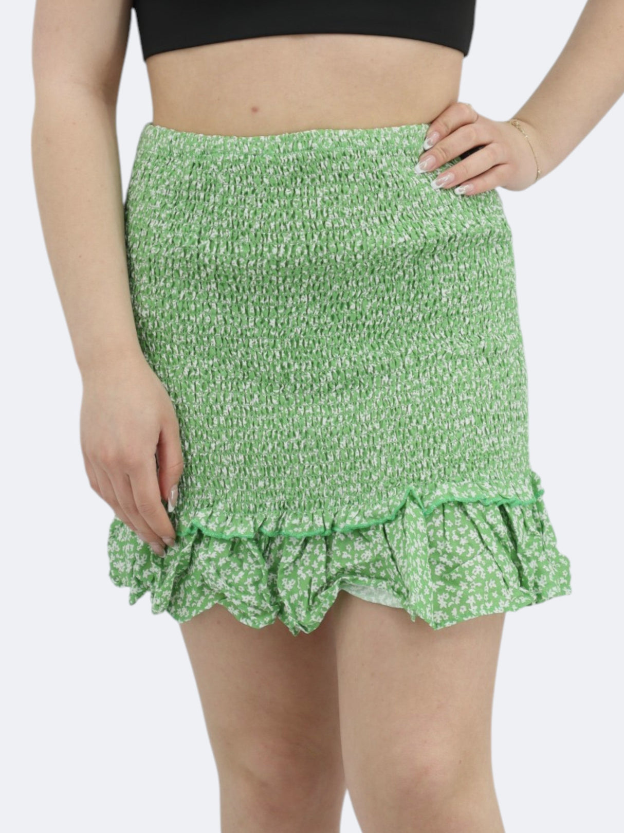 Women's Printed Smocked Skirt,Green