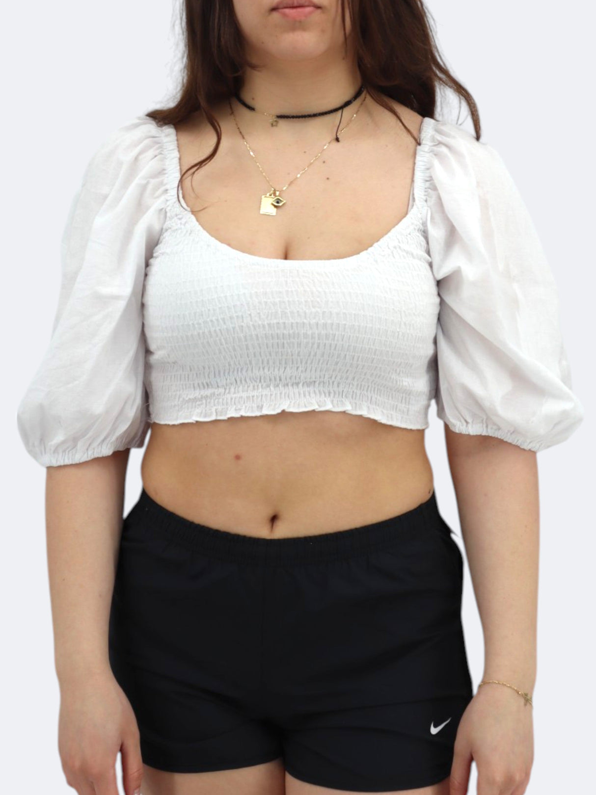 Women's Smocked Cropped Top,White