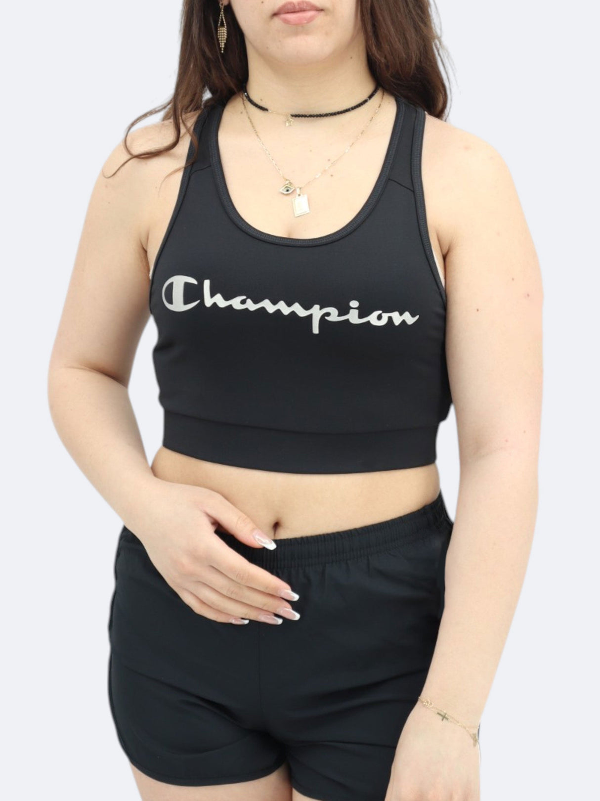 Women's Printed Cropped Sports Top,Black