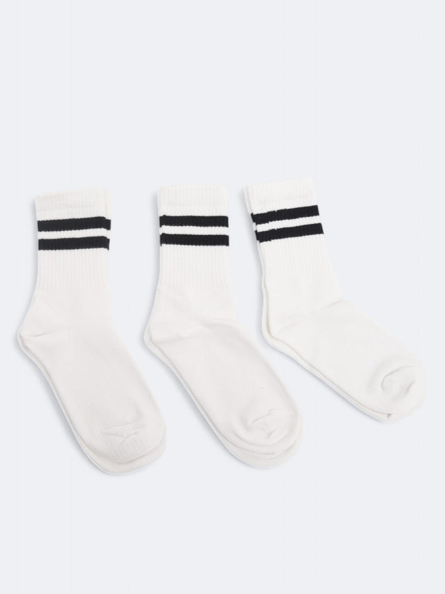 Image for Women's 3 Pair Pack Striped Long Socks,White