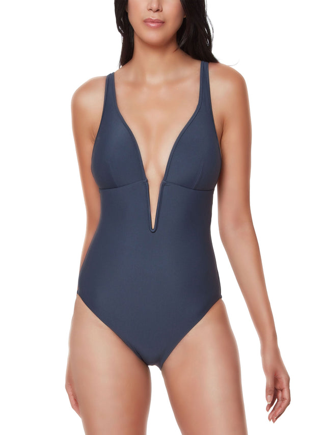 Image for Women's Plain V Neck One Piece,Grey