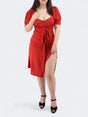Image for Women's Ruched Front Tie Dress,Red