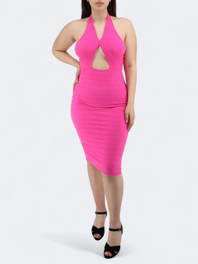 Image for Women's Midi Dress Halter Neck Cross Straps Open Waist Backless,Pink
