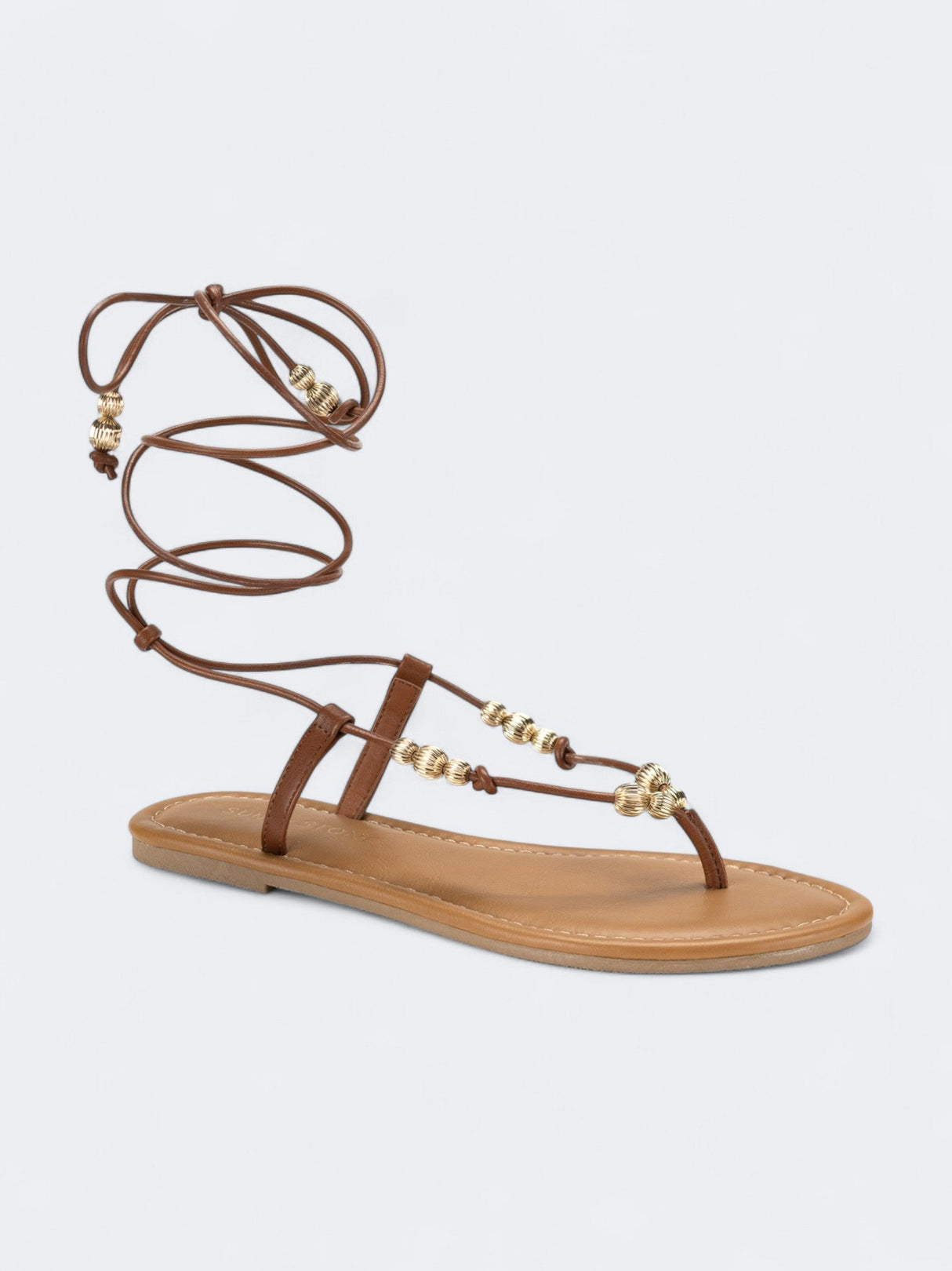 Image for Women's Strappy Leather Plain Slippers,Camel