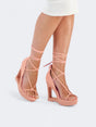 Image for Women's Plain Lace up Architectural Wedge Sandals,Peach