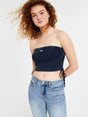 Image for Women's Ribbed  Strapless Side Strape Cropped Top,Navy