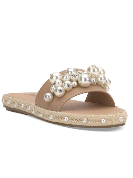 Image for Women's Pearl Embroidered Slide Slippers,Beige