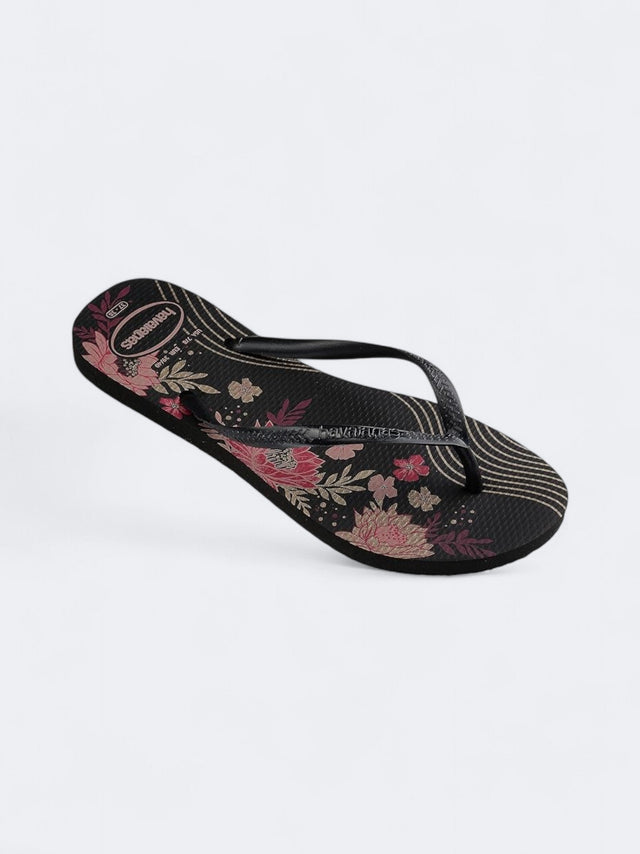 Image for Women's Floral Printed Slippers,Black