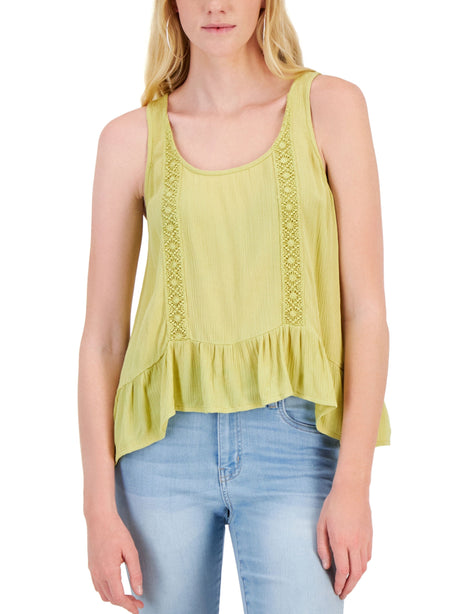Image for Women's Ruffled Crochet Trim Tank Top,Pistachio