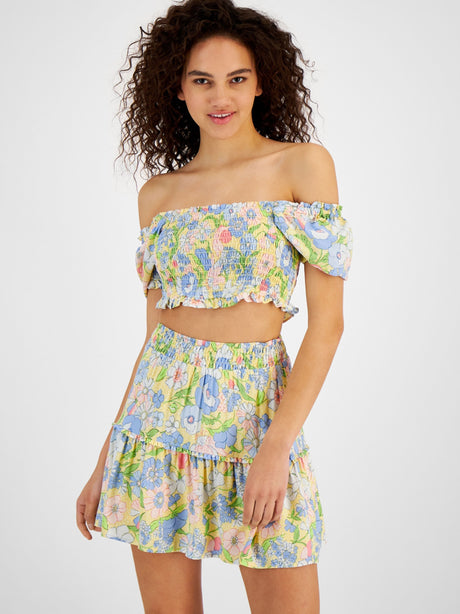 Image for Women's Floral Printed Off Shoulder Smocked Top,Multi