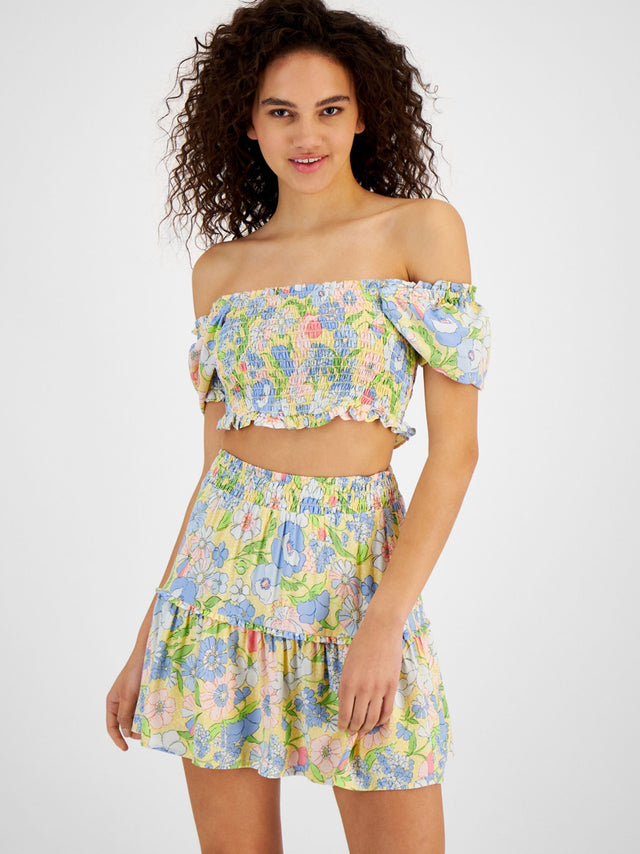 Image for Women's Floral Printed Off Shoulder Smocked Top,Multi