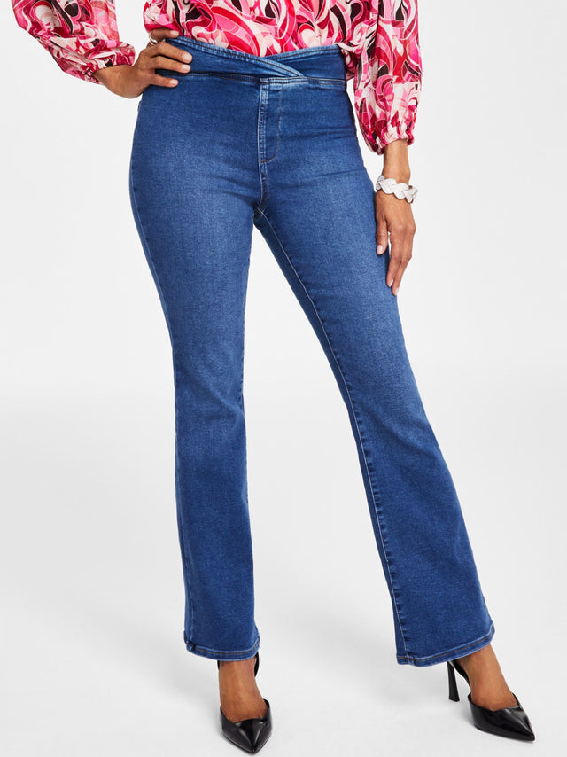 Image for Women's High Rise Asymmetrical Waist Boot cut Jeans,Blue