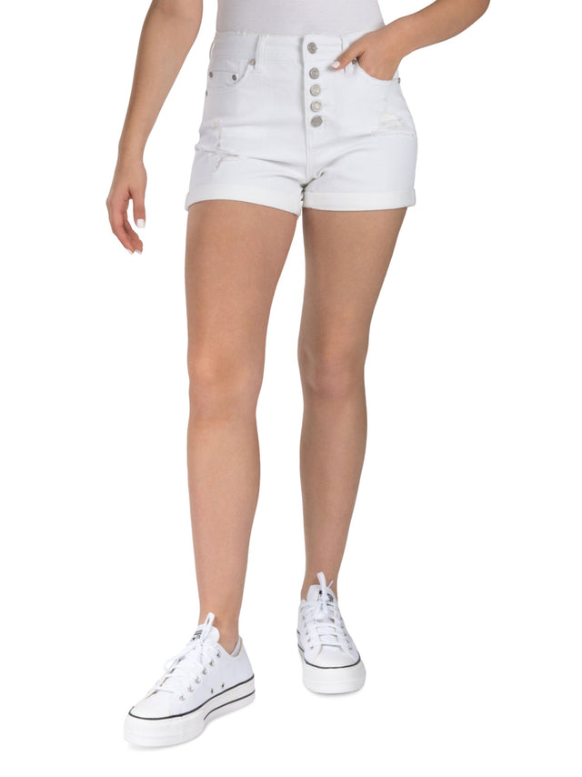 Image for Women's Ripped Denim Shorts,White