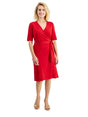 Image for Women's Elbow Sleeve Waist Wrap Belt Side Tie Plain Dress,Red