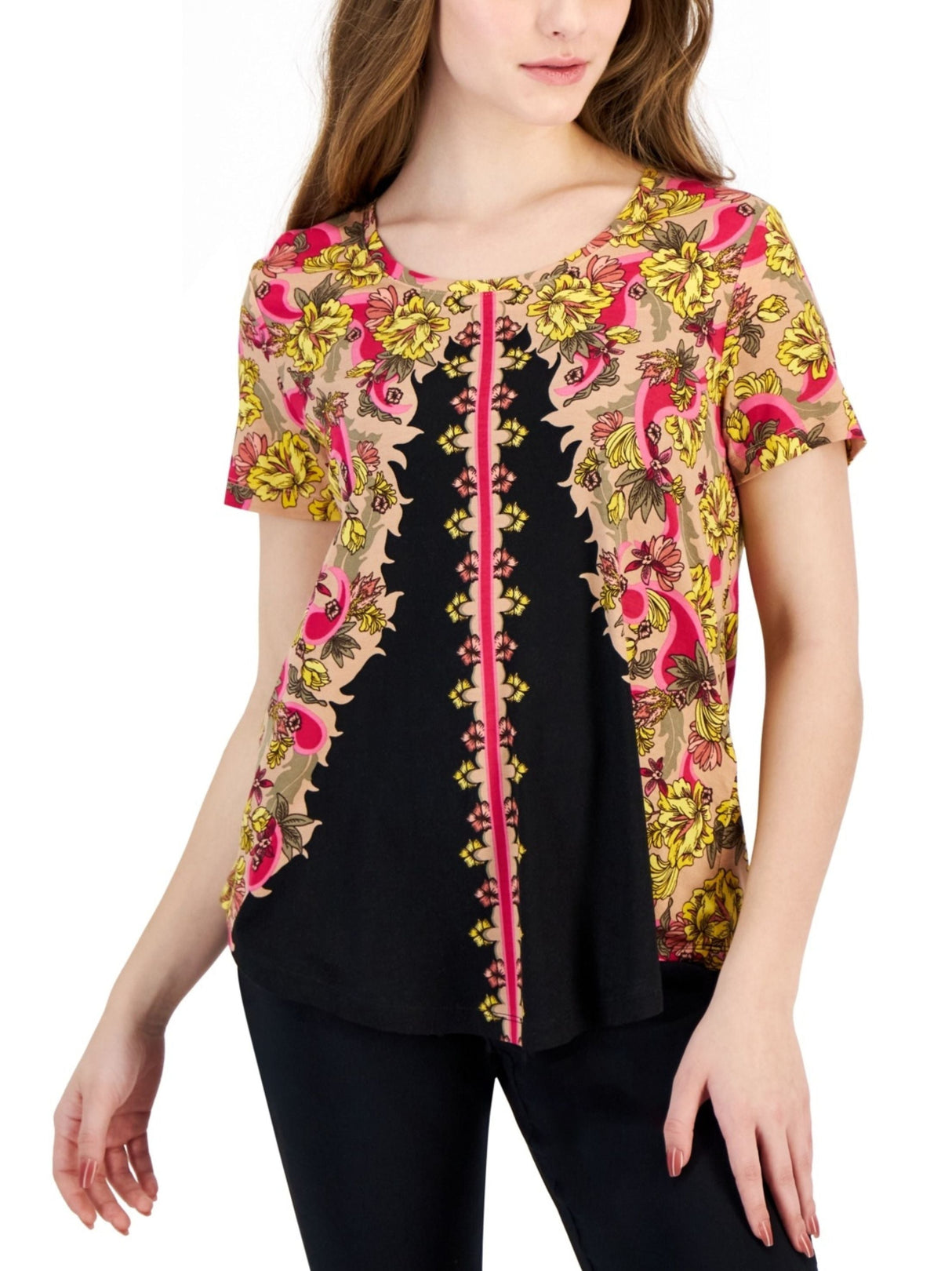 Image for Women's Floral Printed Oaklyn Ornate Short-Sleeve Top,Multi