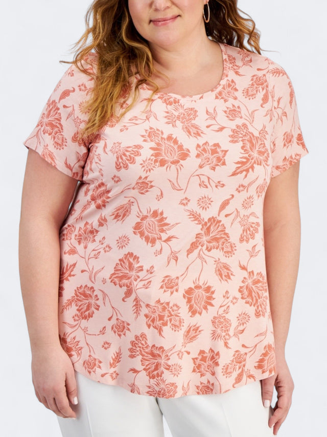Image for Women's Plus Size Floral Print Top,Light Rose
