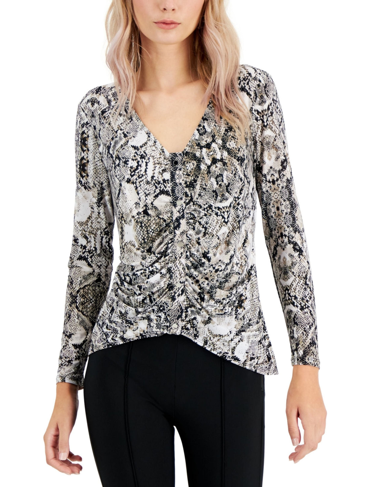 Image for Women's Printed Print Ruched Top,Desert Snake
