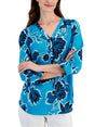 Image for Women's Floral Printed Petite Felicia Roll-Tab Blouse Shirt,Blue