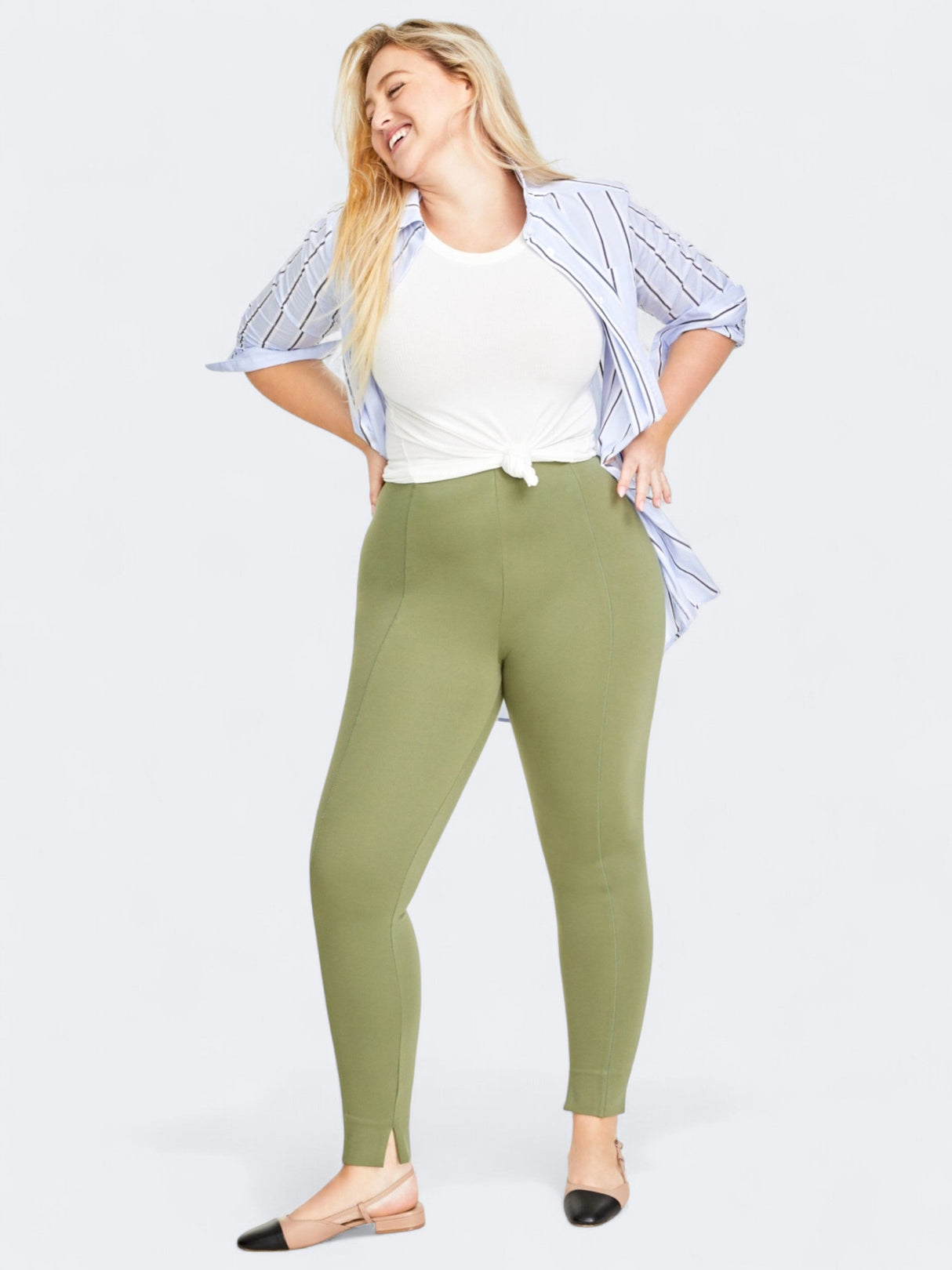 Image for Women's Plain Ponte Skinny Leggings,Olive