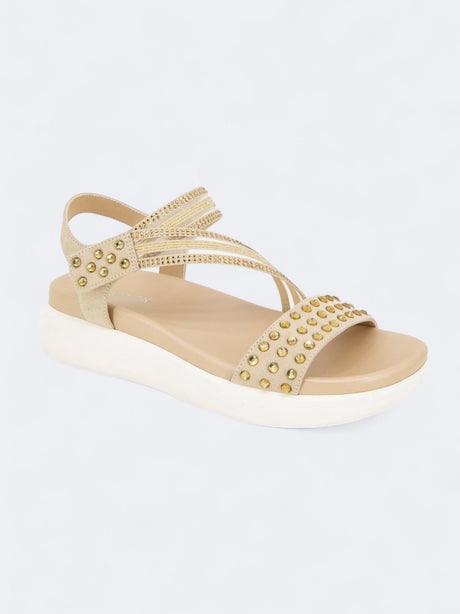 Image for Women's Taryn Asymmetrical Jeweled Wedge Sandals,Beige