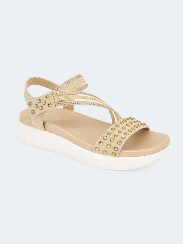 Image for Women's Taryn Asymmetrical Jeweled Wedge Sandals,Beige