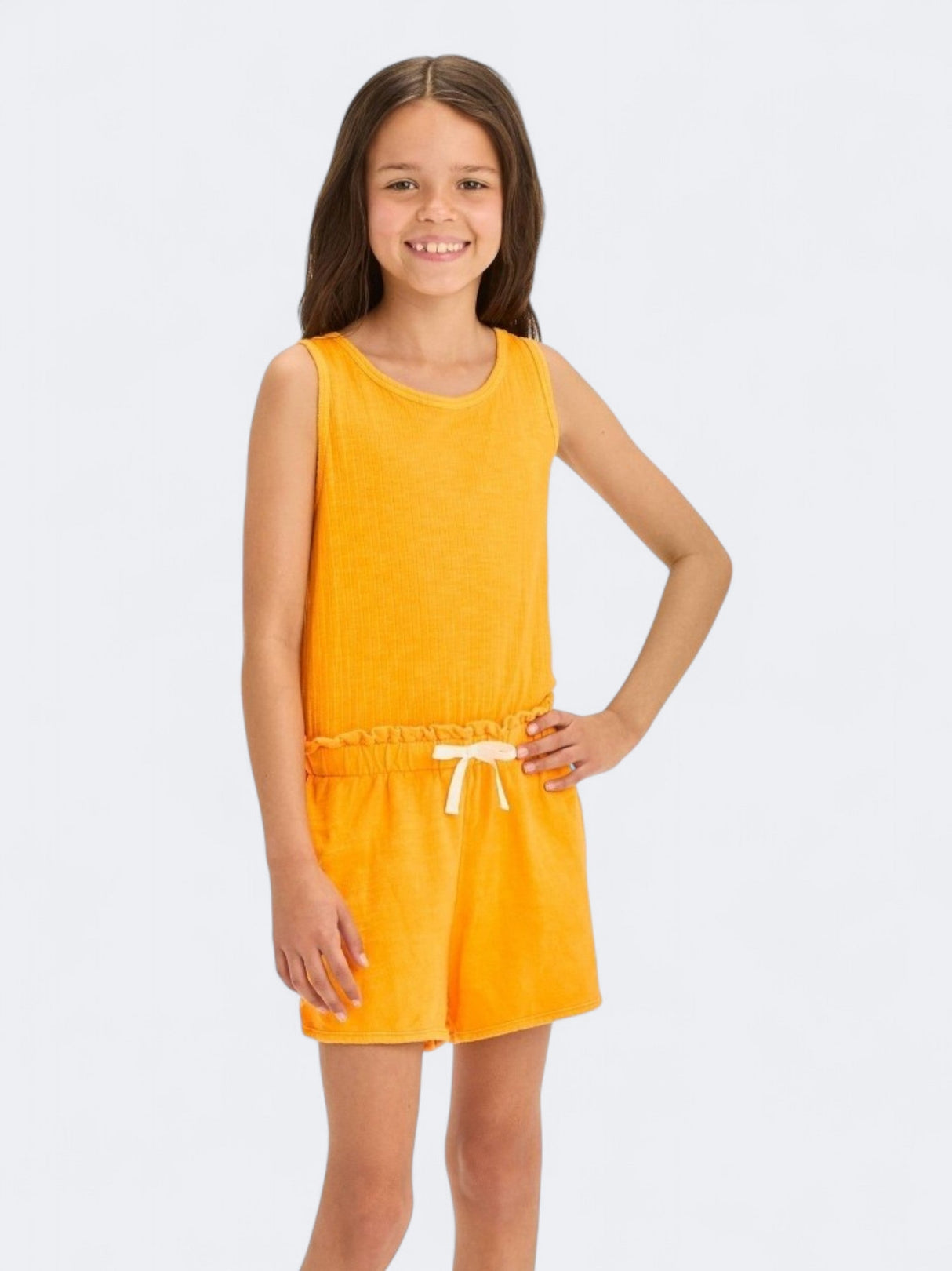 Image for Kid's Girl's Ribbed French Terry Romper,Orange