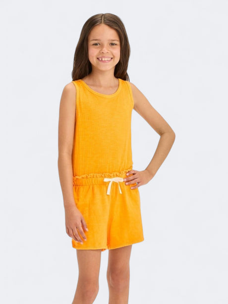 Image for Kid's Girl's Ribbed French Terry Romper,Orange
