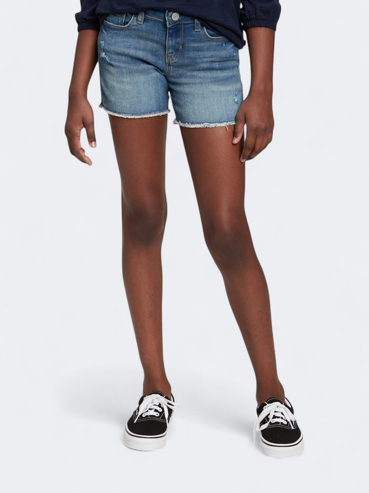 Image for Kid's Girl's Ribbed Midi Denim Shorts,Blue