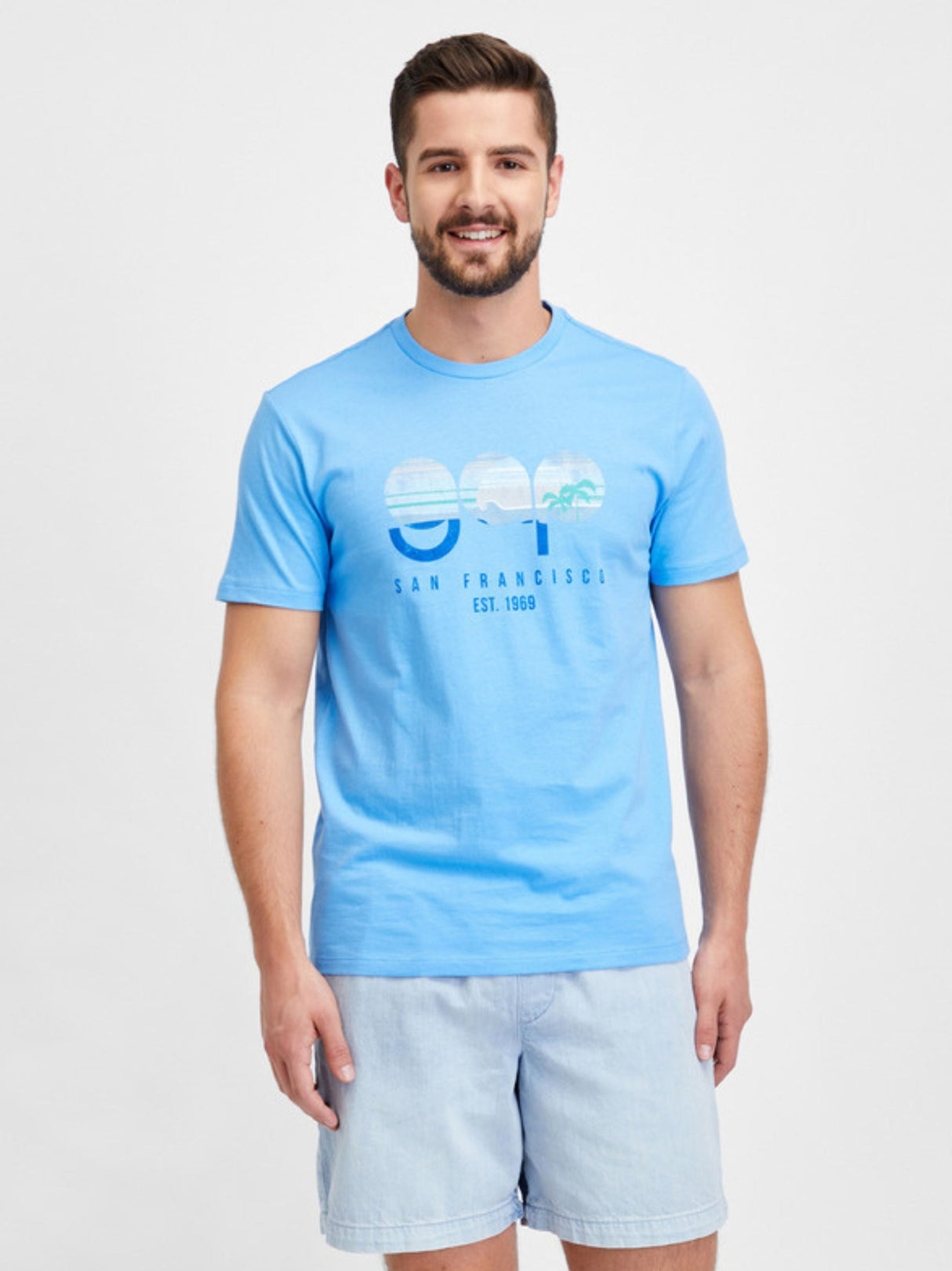 Men's Brand Logo Printed T-Shirt,Blue