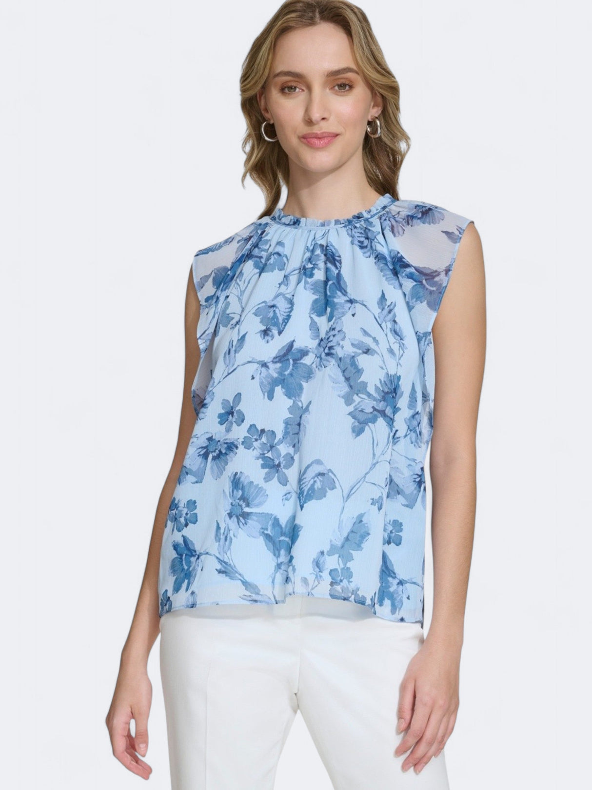 Image for Women's Floral Printed Top,Light Blue