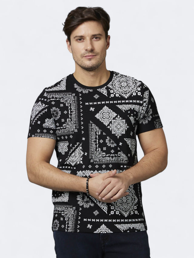 Image for Men's Graphic Printed T-Shirts,White/Black