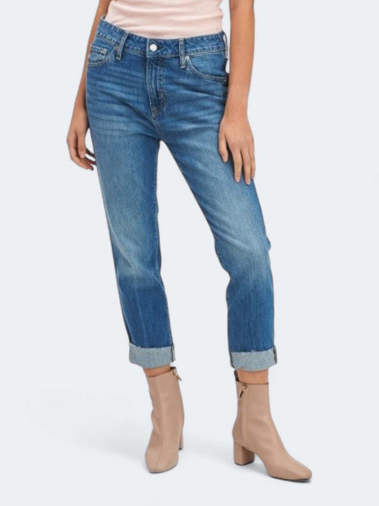 Image for Women's Textured V-Slim Boyfriend Jeans,Blue