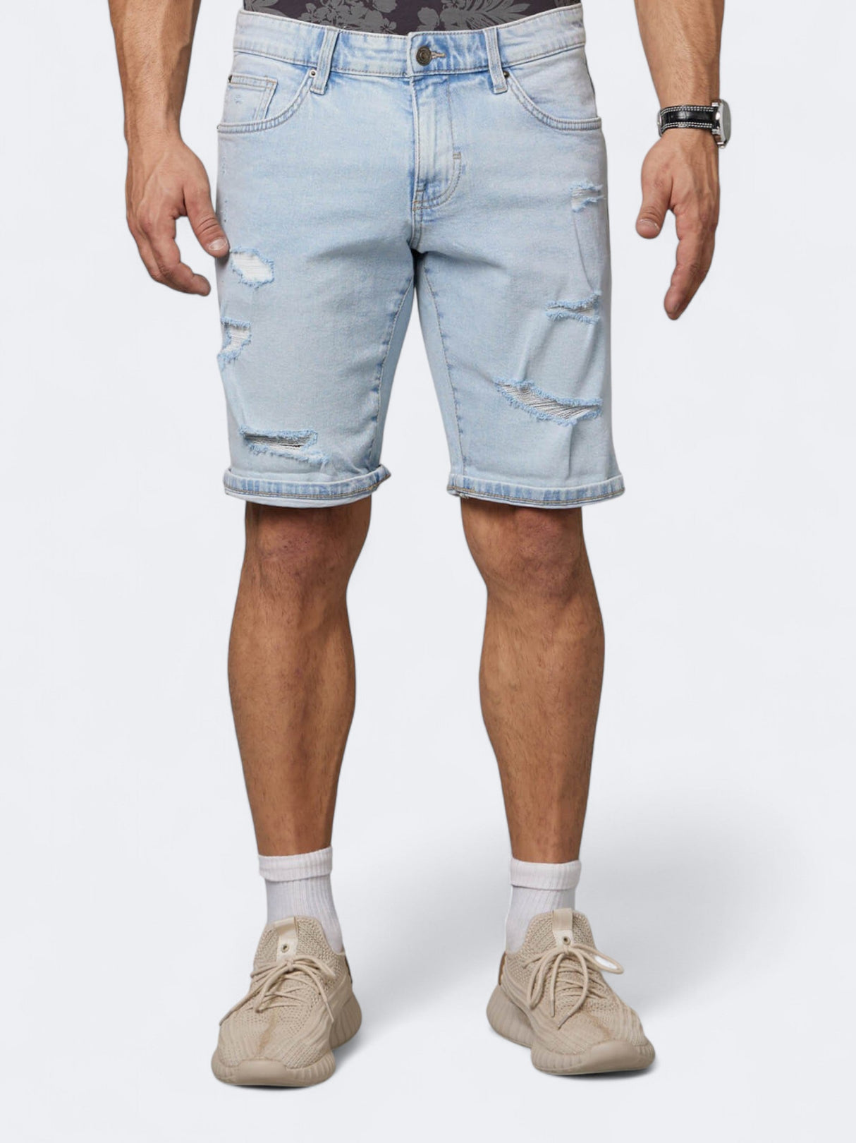 Image for Men's Ripped Denim Shorts,Light Blue 
