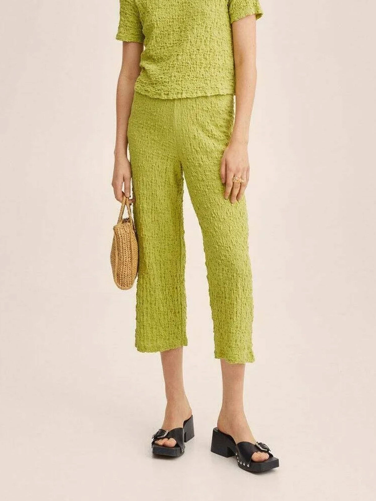 Image for Women's Textured Wrinkled Pants,Light Green