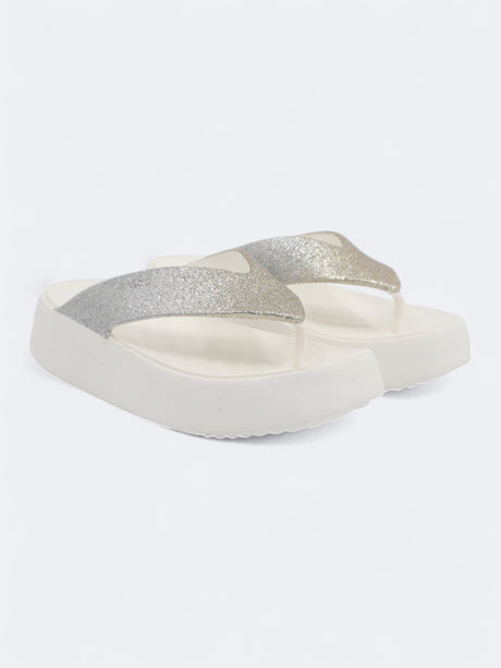 Image for Women's Glitter Slide Slippers,Silver