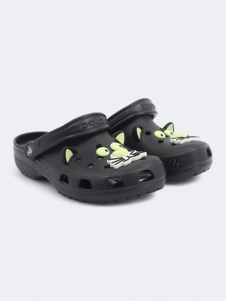 Image for Kid's Girl's Patched Classic Glow Black Cat Clogs Slippers,Black