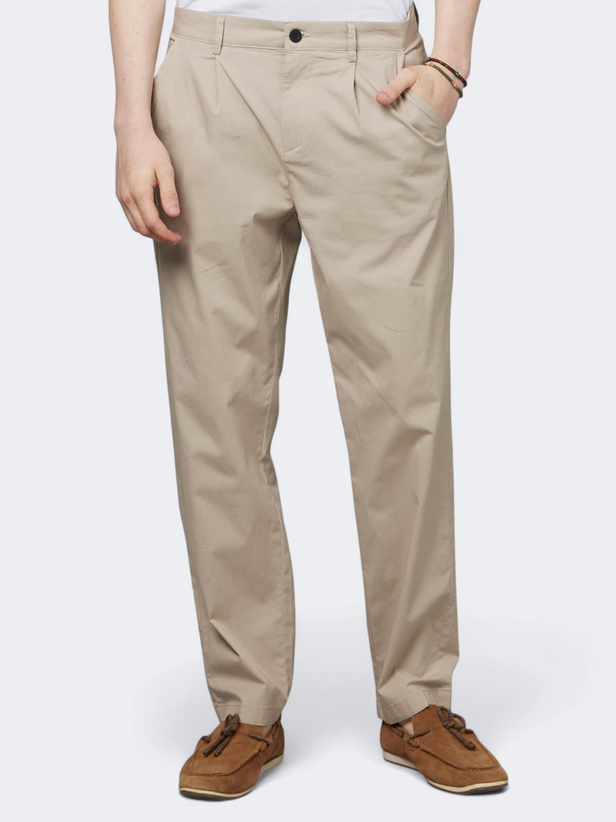 Image for Men's Plain Classic Loose Fit Chinos Trousers,Beige