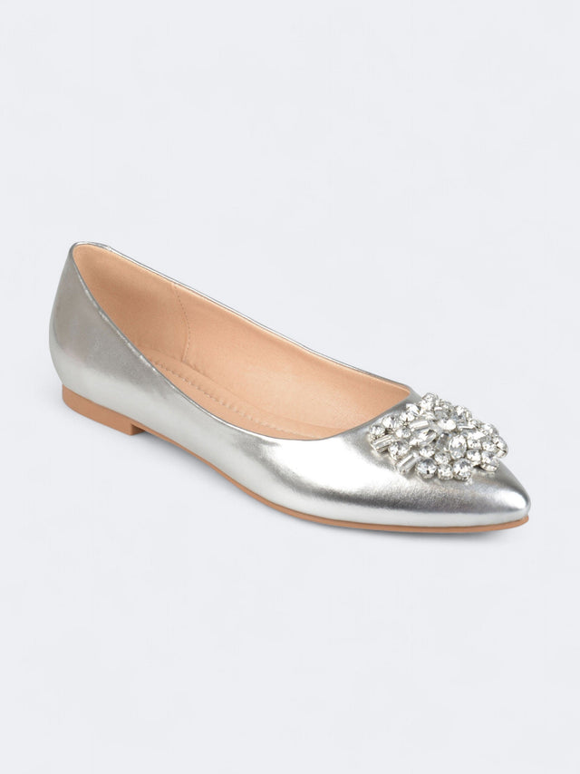 Image for Women's Textured Renzo Jeweled Flats Bellerinas,Silver