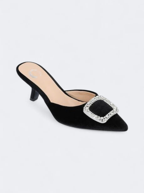 Image for Women's Textured Rishie Ornamented Kitten Heeled Shoes,Black