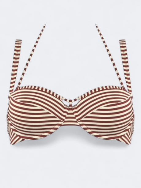 Image for Women's Striped Bikini Top,Burgundy/Beige